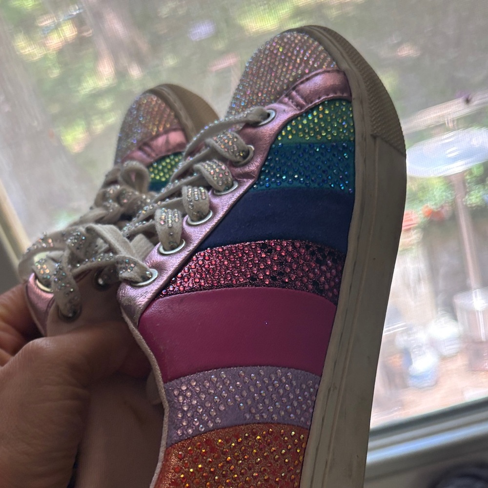 Kurt Geiger Rainbow Glitter Low-Top Sneakers - Pink Blue Green - Picture 3 of 5